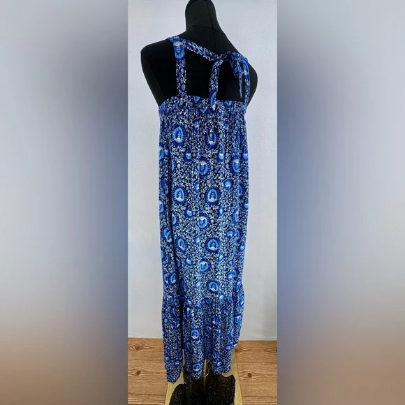 Old Navy Midi Dress Women's Blue Tiered Floral Boho Beach Sz M Lightweight - Picture 7 of 10